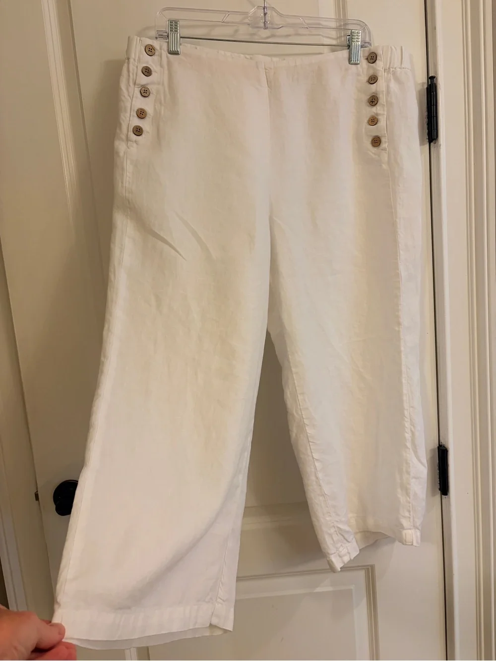 J.Jill Love Linen White Wide Leg Crop Pants Nautical Button L Petite - Picture 4 of 10